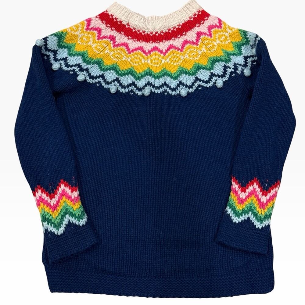 Boden Girls Fair Isle Pullover Wool Blend Navy Blue Pom Pom Detail 6-7Y | 122cm